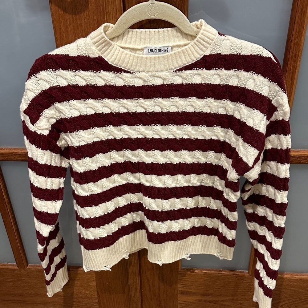 Like New! LNA Maroon and Cream Striped Crew Neck Sweater​​ - Picture 3 of 8